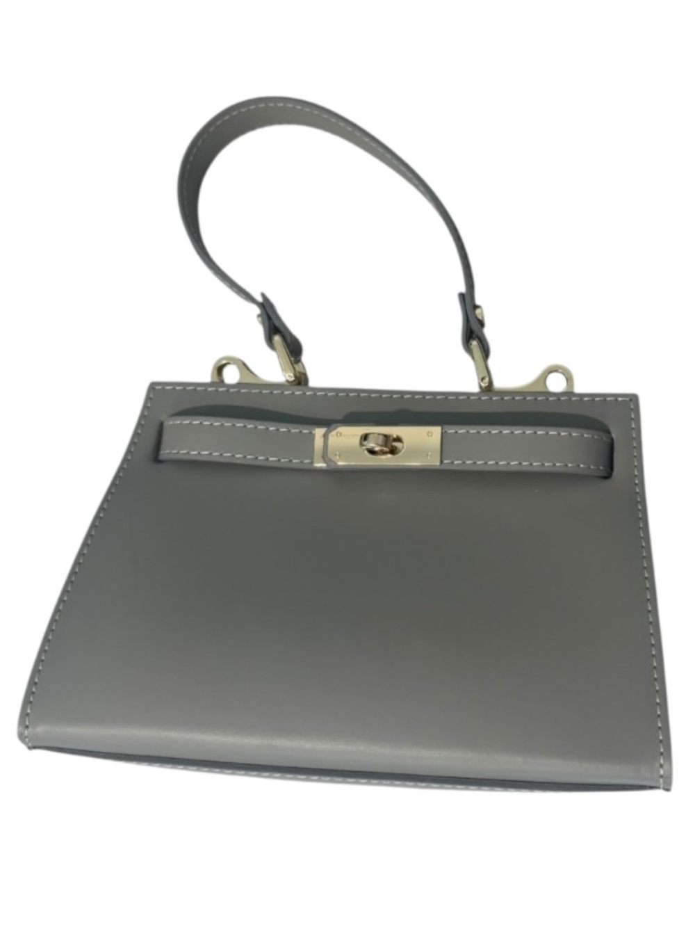 Mini Top Handle Bag, Brand New Italian Leather Gray, Gold Hardware Made in Italy